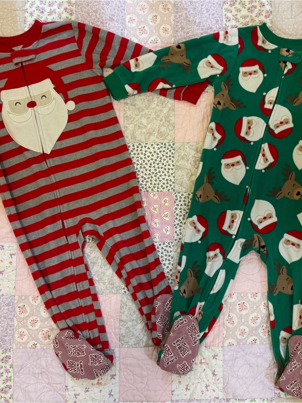 Carter's Red & Green Santa Stripe and Santa Print Footed Pajamas